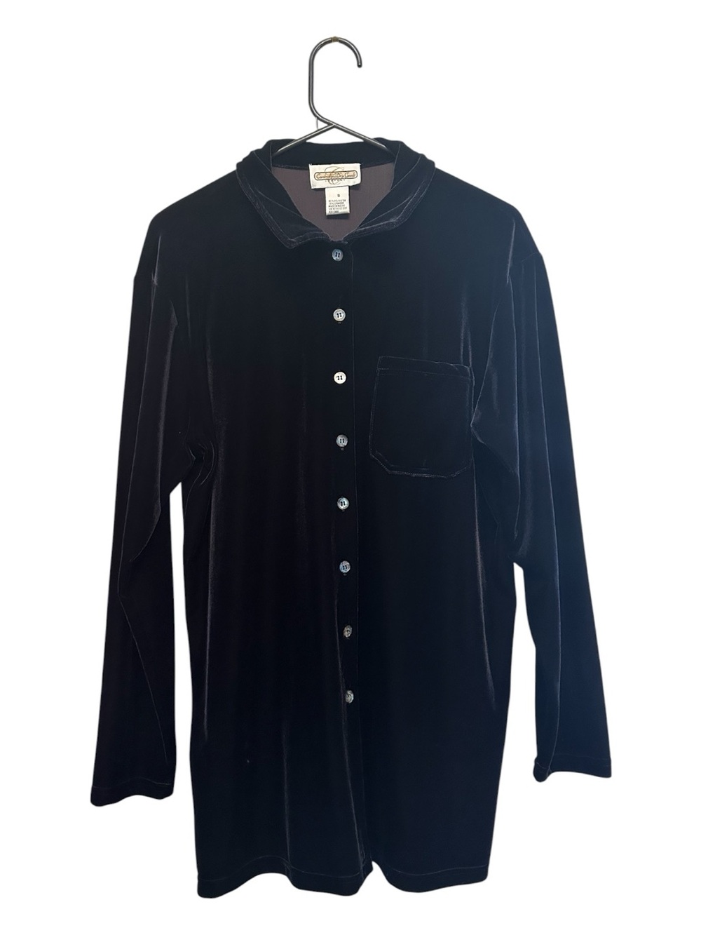 Vintage Y2K Cambridge Dry Goods Black Velvet Button-Down Shirt/Tunic Small